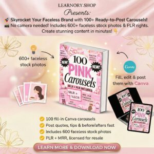 The Ultimate Pink Aesthetic Bundle: 100 Carousels + 600 Faceless Photos (PLR/MRR)