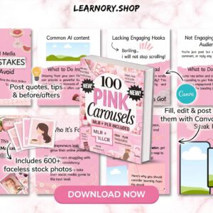 The Ultimate Pink Aesthetic Bundle: 100 Carousels + 600 Faceless Photos (PLR/MRR)
